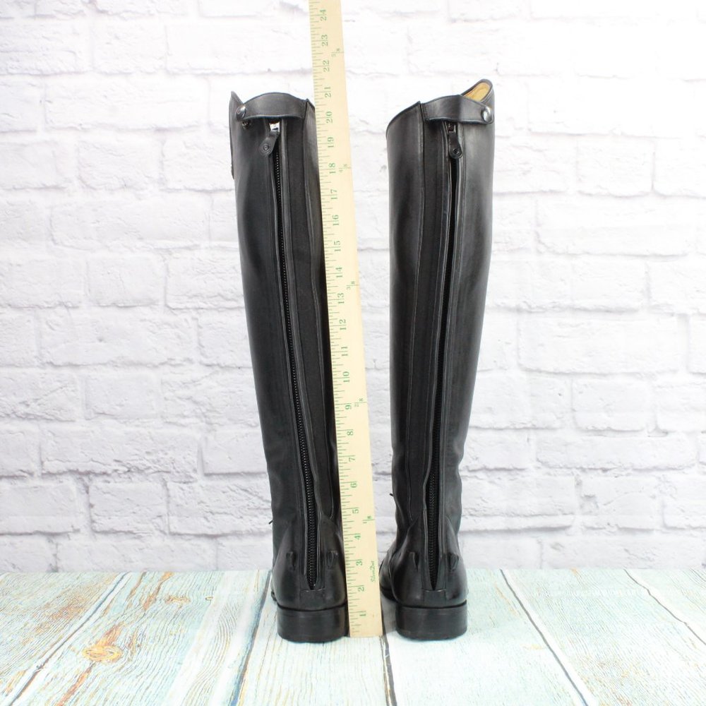 *Unbranded Black Leather Pull On Cap Toe Back Zipper Tall Boots Size 10.5 - Picture 6 of 9